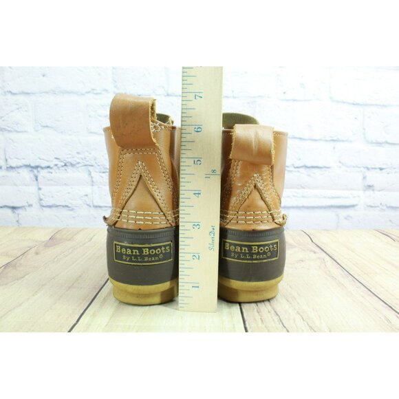 LL Bean Brown Leather Lace Up Round Toe Unlined Ankle Duck Boots Size 8 Wide - Picture 6 of 10